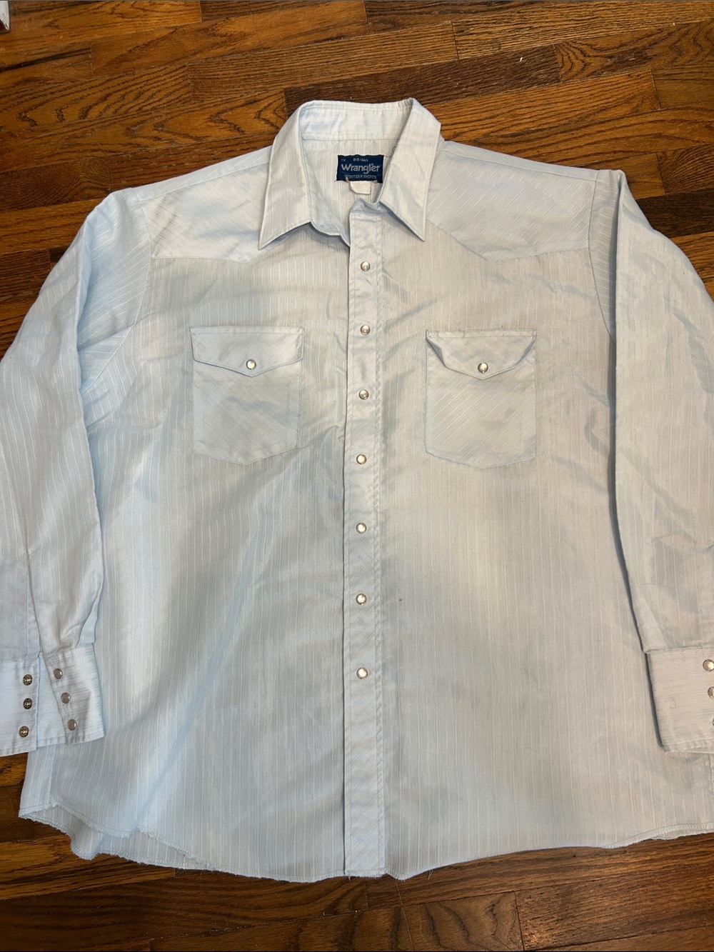 Wrangler Light Blue Western Snap-Front Shirt with Subtle Stripe